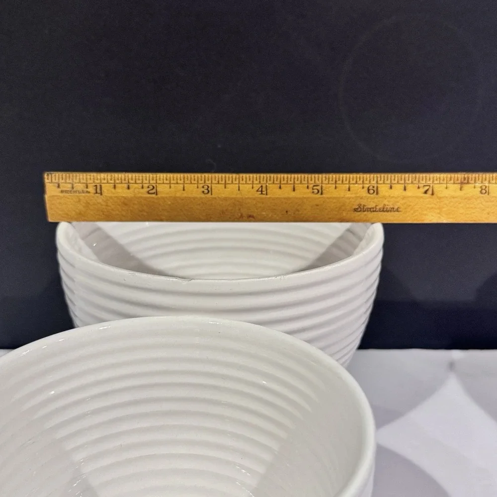 (3) Oxford & Thyme Ribbed Nesting Bowls Classic White & Blue Design GUC SEE PICS